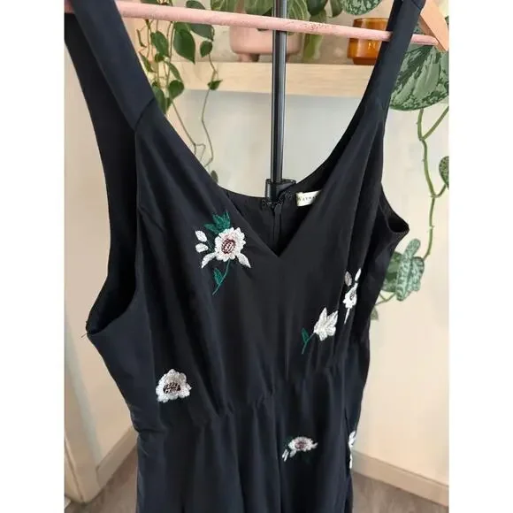 Wayward Fancies by eShakti Large Black Floral Embroidered Wide Leg Jumpsuit Boho - Picture 4 of 11